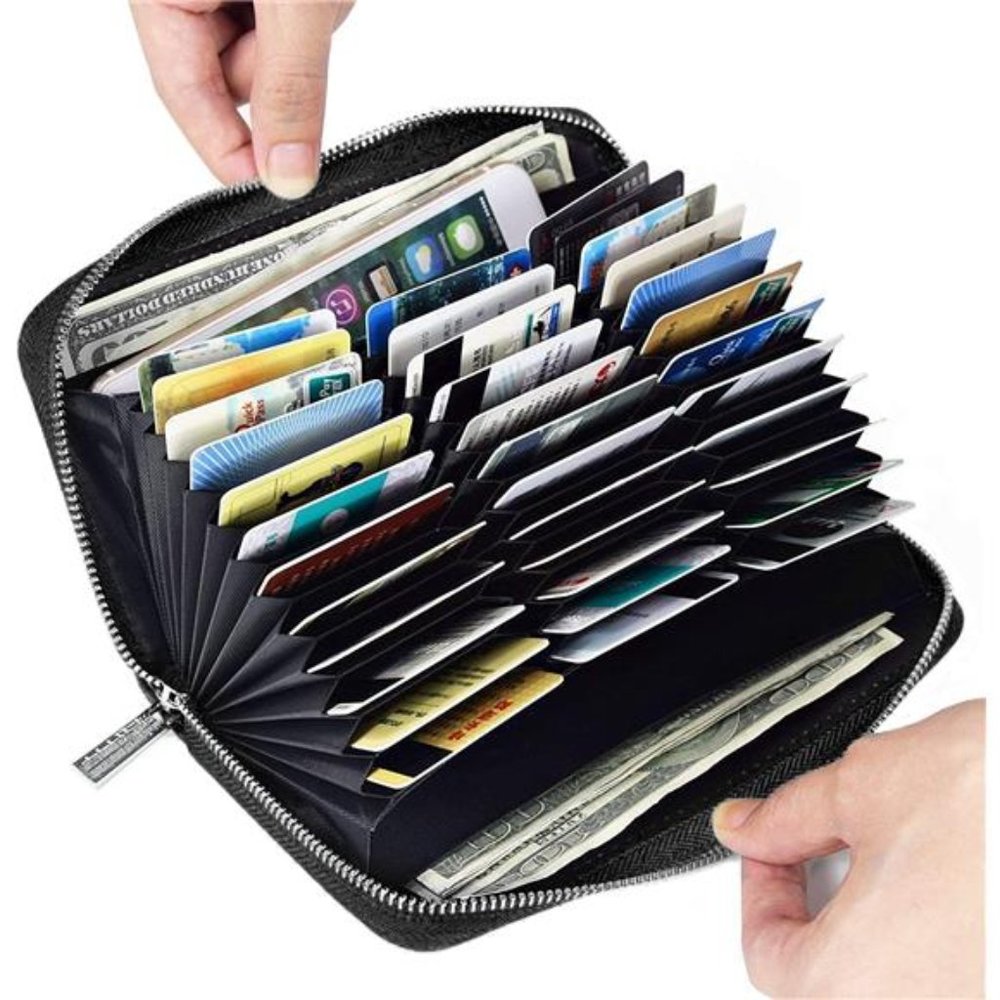 FEITH&FELLY Large Capacity Credit Card Wallet - Leather Secure RFID Wallet for W
